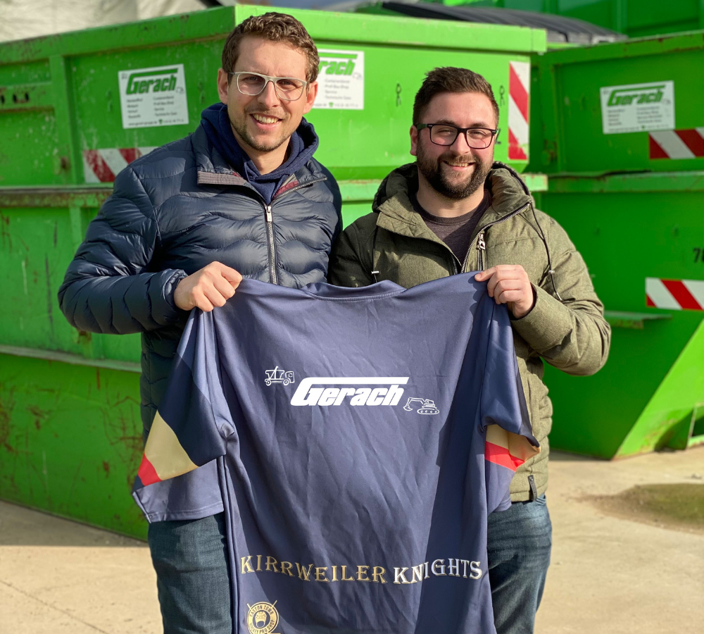 Firmengruppe Gerach ist neuer Premiumpartner der Kirrweiler Knights. v.l.n.r. Marco Gerach, Geschäftsführer der Firmengruppe Gerach und Heiko Herdel, 2. Vorsitzender der  Kirrweiler Knights.  		 (Copyright: Firmengruppe Gerach)
